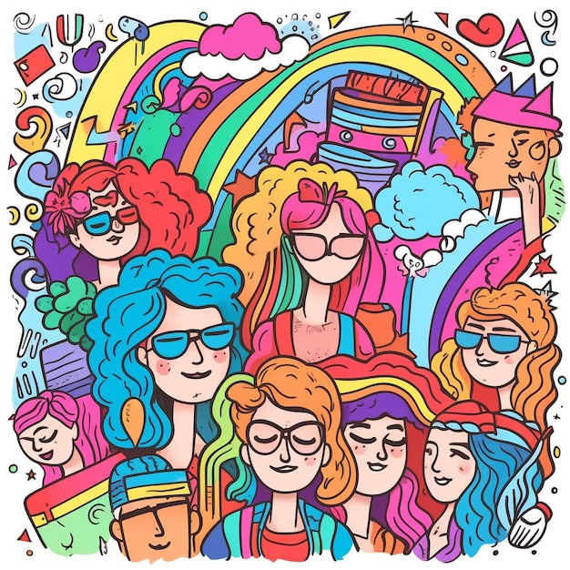 many lgbtq doodle art style colorful funny vector 3d illustration