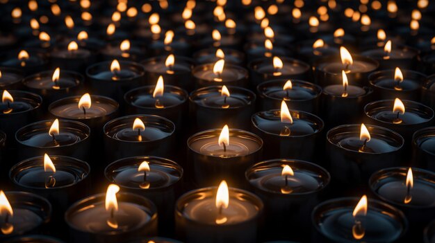 Many lit burning candles background