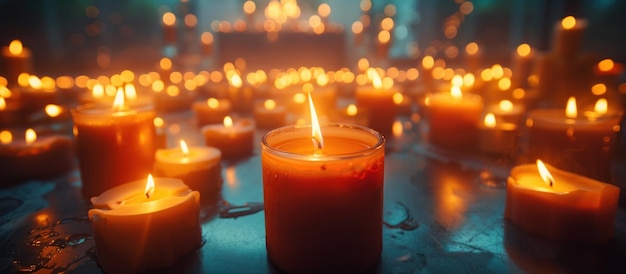 Many Lit Candles on Table