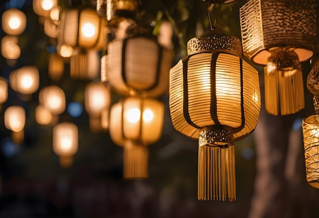 Photo many lit lanna style lanterns in chiangmai thailand