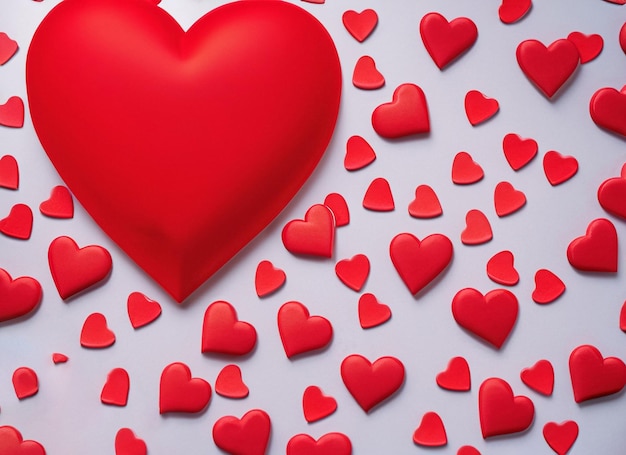 Много маленьких красных сердечек с концепцией Дня святого Валентина 39s с большим сердцем