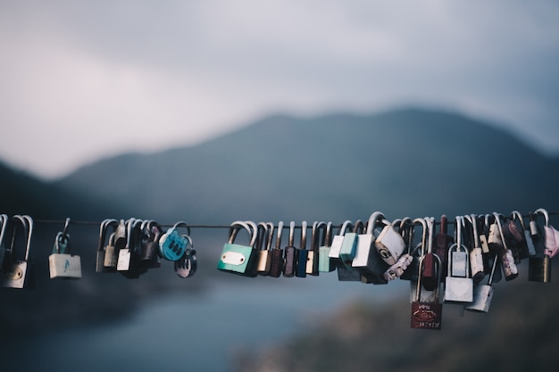 Photo many locks key on the bridge