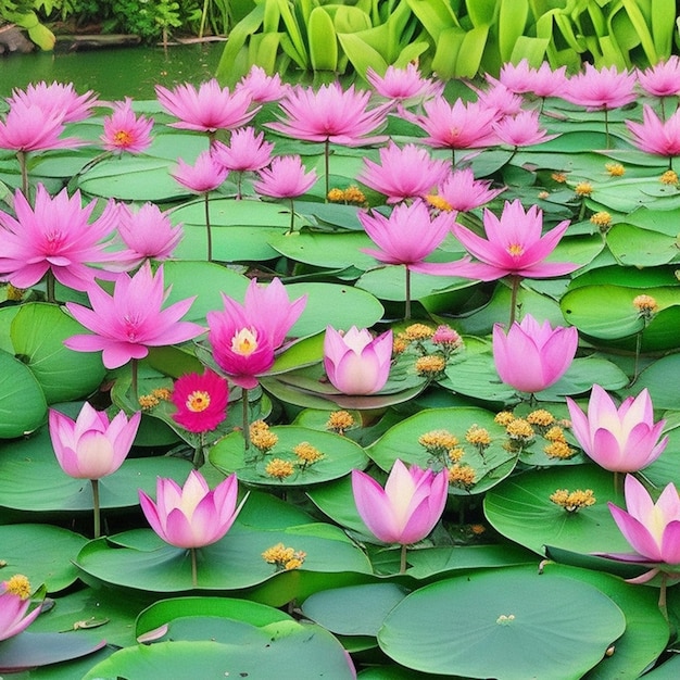 Many lotus flowers Generative AI