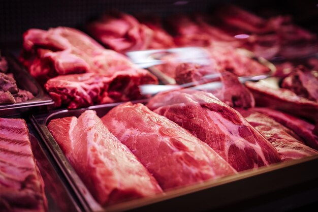 many of meat products in a single shop window
