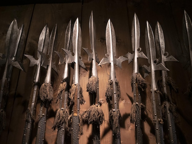 Many medieval iron metal spear