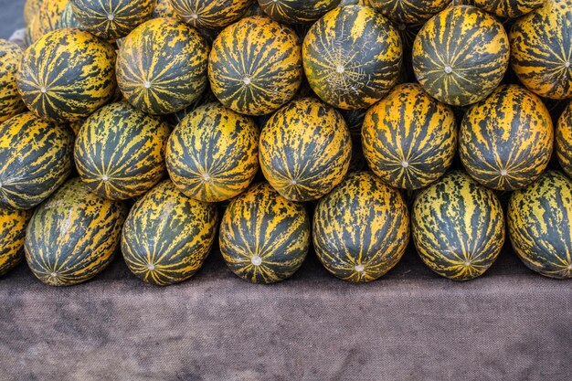 Many melons in the farmers market Ripe melon