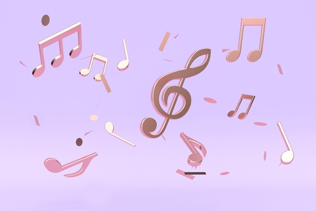 many metallic copper key note music purple background 3d rendering