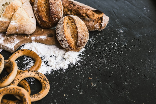 Many mixed breads and handmade bagels