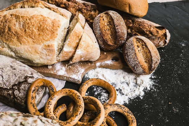 Many mixed breads and handmade bagels