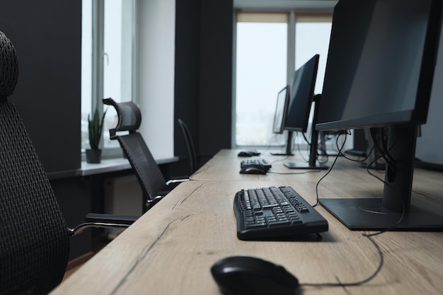 Many modern computers in open space office