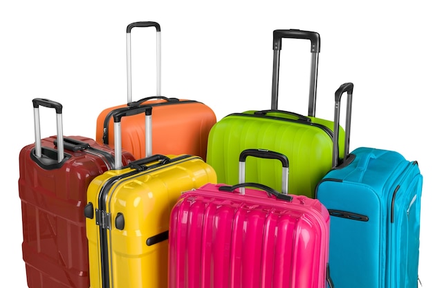 Many multi-colored big suitcases