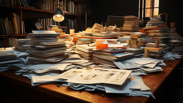 Photo many office documents on the office table