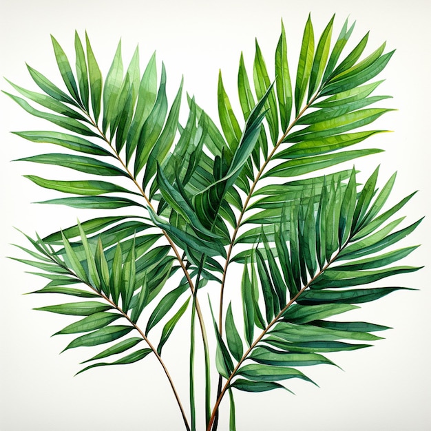 много пальмовых листьев в полуарковой иллюстрации водяного цвета