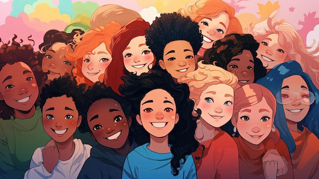 many people colors in a cartoon illustration