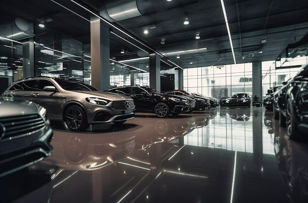Premium Photo | Many people parked in a car showroom