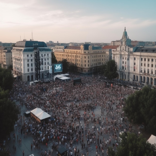 много людей на площади смотрят концерт