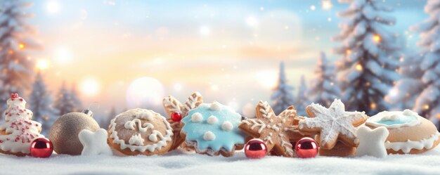 많은 완벽한 행복한 진저브레드 크리스마스 쿠키 베이킹 컨셉 파노라마 생성 Ai