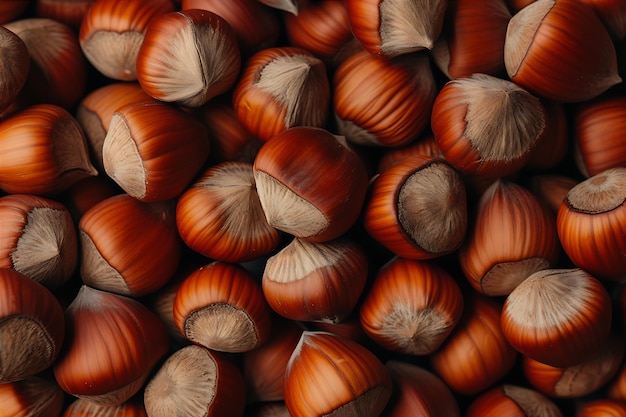 Photo many pieces of hazelnut on a background