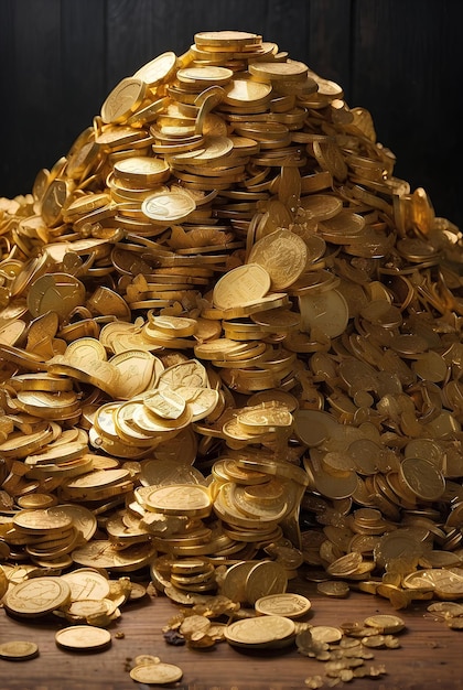 Many pile of gold bars and gold coins