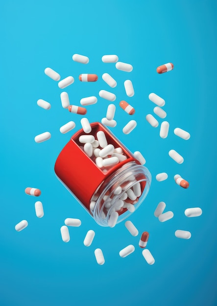 Many pills pilled of jar together pain relief and addiction colorful concept Generative Ai