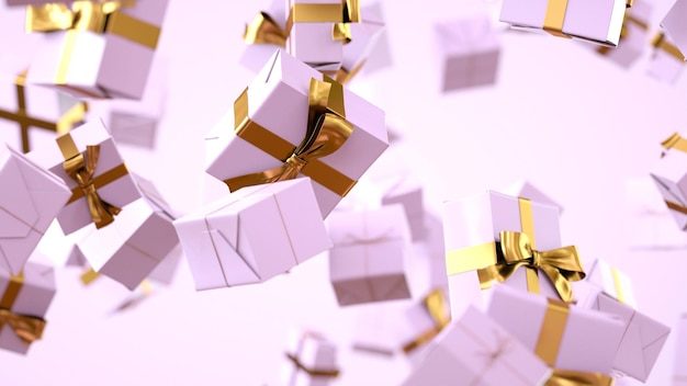 Many pink Christmas gifts floating in the air, congratulatory background - 3D illustration