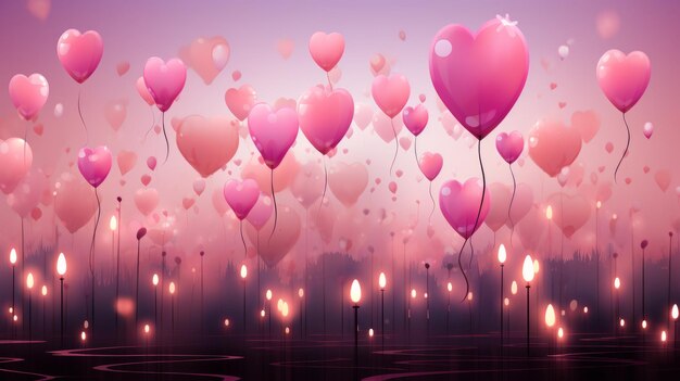 many pink hearts floating in the air over a pink background