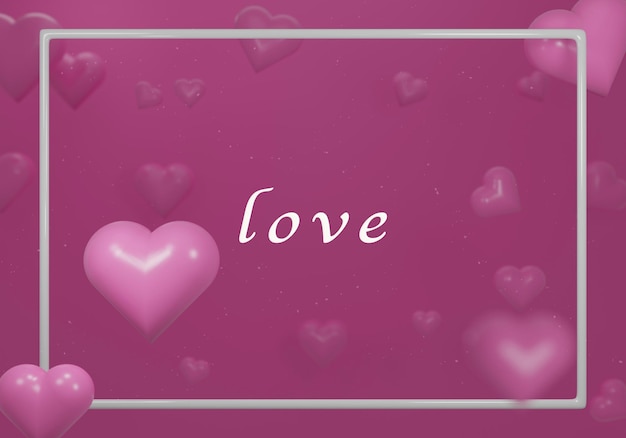 Photo many pink hearts on pink background for valentine's day greetings lovely frame image 3d rendering