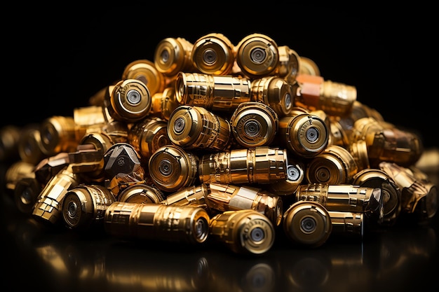 Many Pistol Bullet Casings on Black Background