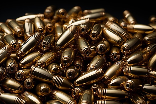 Many Pistol Bullet Casings on Black Background