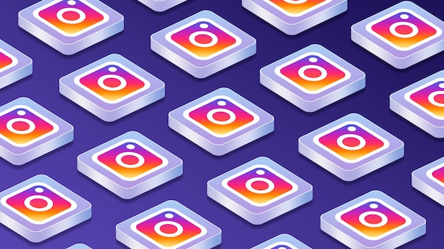 Фото Многие платформы с иконками логотипа социальной сети instagram 3d