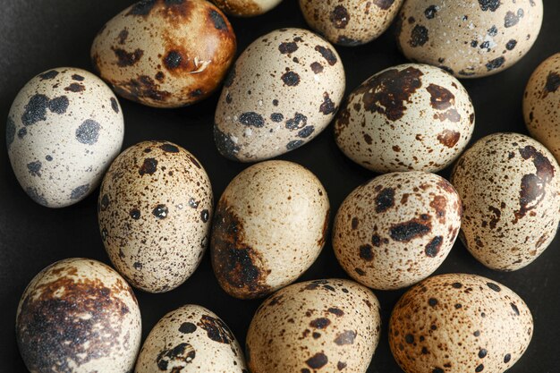 Много перепелиных яиц на черном