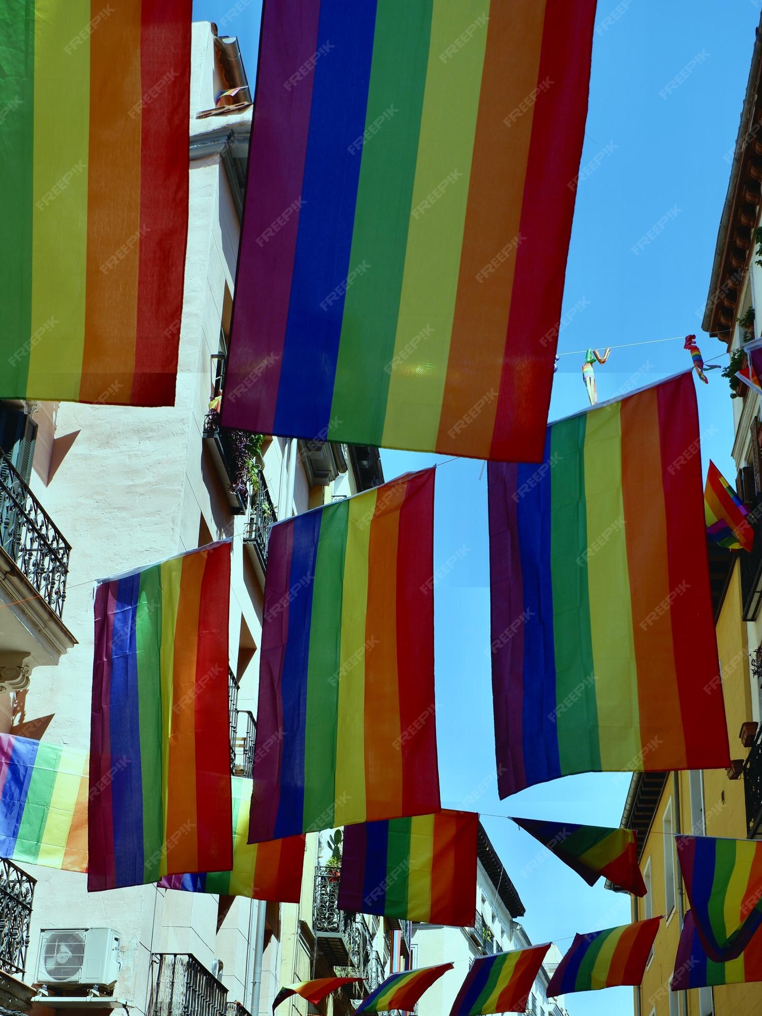 Rainbow flags fly from official buildings in Madrid and Valencia, Spain