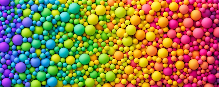 Photo many rainbow gradient random bright soft balls background colorful balls background