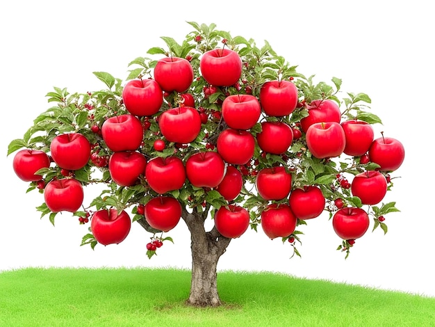 Many red apples on a tree isolated on a white background vector AI_Generated