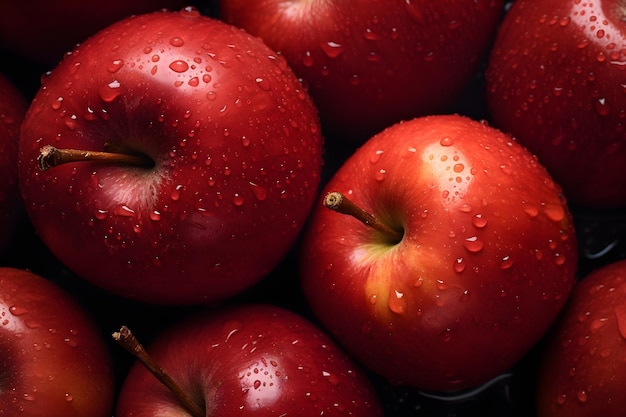 Many red apples with water drops on them