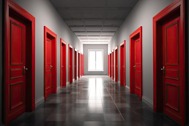 Many red doors in a row