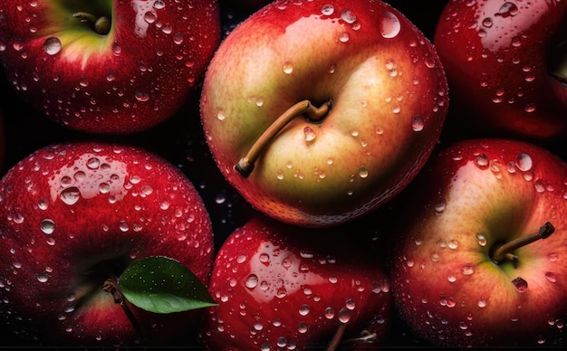 Many red empire apples wet with water droplets Generative AI