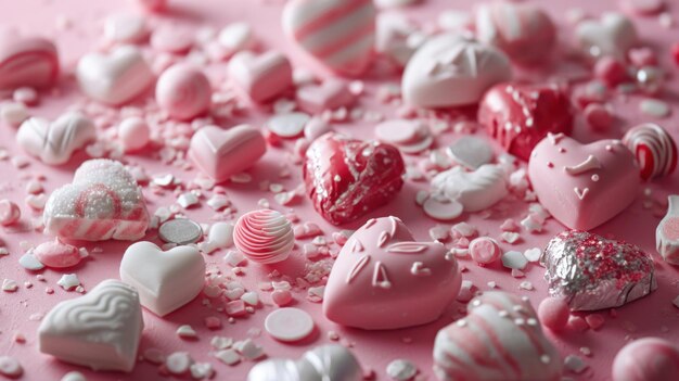 Photo many red heart shaped cookies