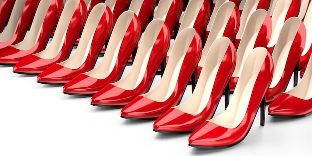 Многие красные туфли на высоком каблуке