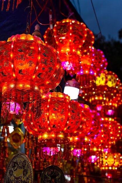 Many red lanterns hanging in Vietnam for Tet Lunar New Year