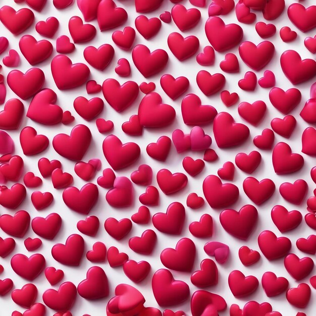 Many red and pink hearts on a white background