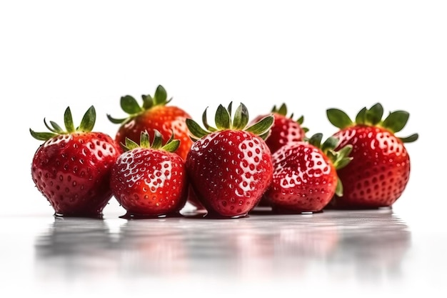 Many red strawberries isolated on a white background Studio shot