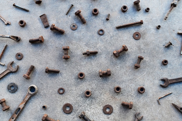 Many rust steel on cement ground