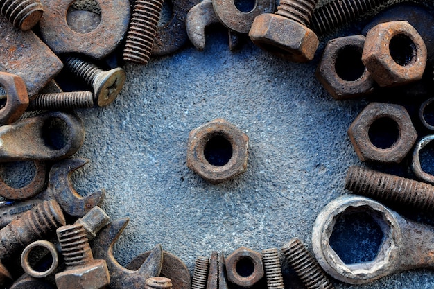 Many rust steel on cement ground