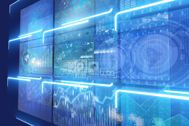 Molti monitor di schermo con grafici e grafici