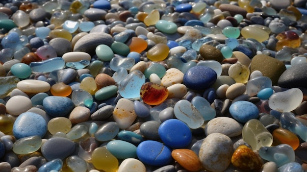 Many sea water transparent pebbles generative AI