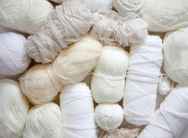 Many skeins and balls of yarn for knitting