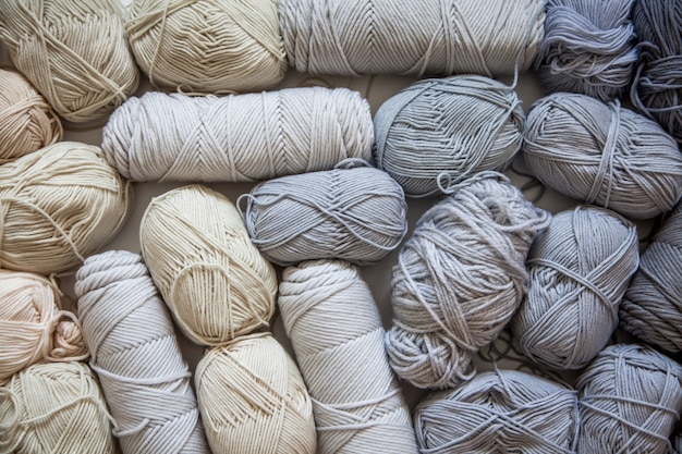 Many skeins and balls of yarn for knitting