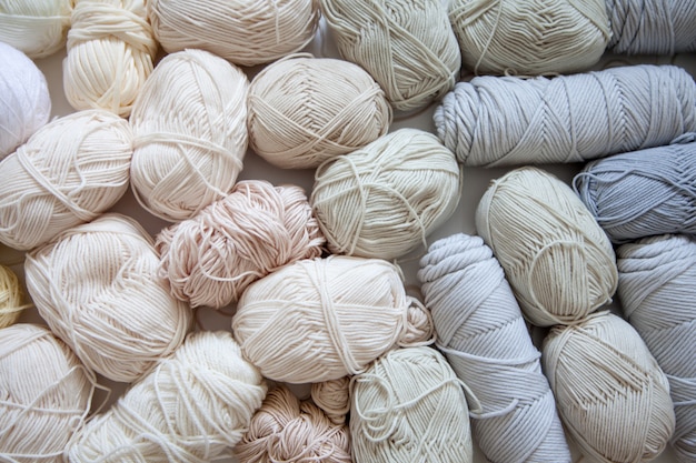 Many skeins and balls of yarn for knitting