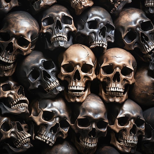 Many skulls are arranged in a pile ai